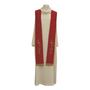 Stola sacerdote bicolore con ricamo Croce e spighe