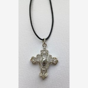 Croce da collo in argento completa di collana in corda nera